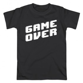 Мужская футболка хлопок с принтом Game Over в Новосибирске, 100% хлопок | прямой крой, круглый вырез горловины, длина до линии бедер, слегка спущенное плечо. | game | pixels | retro | игра | игра окончена | игры | пиксели | пиксель | ретро