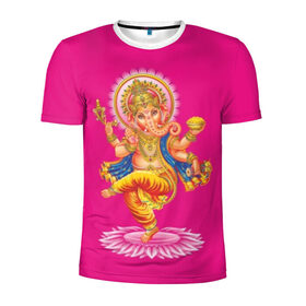 Мужская футболка 3D спортивная с принтом Ганеша в Новосибирске, 100% полиэстер с улучшенными характеристиками | приталенный силуэт, круглая горловина, широкие плечи, сужается к линии бедра | Тематика изображения на принте: character | deity | elephant | four | ganesh | god | gold | hands | head | hinduism | jewel | jewels | lord | ornament | pattern | well being | wisdom | благополучие | бог | божество | владыка | ганеша | голова | драгоценности | золото | индуизм | мудрост