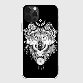 Чехол для iPhone 12 Pro Max с принтом Ацтекский волк в Новосибирске, Силикон |  | animal | art | aztec | black and white | ca | crystals | dreams | feathers | graphics | head | look | muzzle | ornament | patterns | predator | style | wild | wolf | взгляд | волк | голова | графика | дикий | животное | искусство | кристаллы | ловец | мор