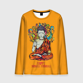 Мужской лонгслив 3D с принтом Happy Buddha Purnima в Новосибирске, 100% полиэстер | длинные рукава, круглый вырез горловины, полуприлегающий силуэт | buddha | golden | happy | indian | kesa | lotus | monk | orange | ornament | pattern | pose | religion | shakyamuni | spiritual | te | будда | буддизм | духовный | золотой | индийский | кашая | кэса | лотос | оранжевый | орнамент | основатель | по