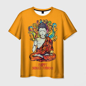 Мужская футболка 3D с принтом Happy Buddha Purnima в Новосибирске, 100% полиэфир | прямой крой, круглый вырез горловины, длина до линии бедер | Тематика изображения на принте: buddha | golden | happy | indian | kesa | lotus | monk | orange | ornament | pattern | pose | religion | shakyamuni | spiritual | te | будда | буддизм | духовный | золотой | индийский | кашая | кэса | лотос | оранжевый | орнамент | основатель | по