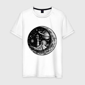 Мужская футболка хлопок с принтом космос в Новосибирске, 100% хлопок | прямой крой, круглый вырез горловины, длина до линии бедер, слегка спущенное плечо. | астрономия | вселенная | галактика | графика | звезды | инопланетяне | космос | луна | нло