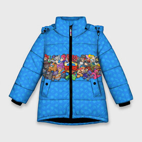 Зимняя куртка для девочек 3D с принтом Brawl Stars в Новосибирске, ткань верха — 100% полиэстер; подклад — 100% полиэстер, утеплитель — 100% полиэстер. | длина ниже бедра, удлиненная спинка, воротник стойка и отстегивающийся капюшон. Есть боковые карманы с листочкой на кнопках, утяжки по низу изделия и внутренний карман на молнии. 

Предусмотрены светоотражающий принт на спинке, радужный светоотражающий элемент на пуллере молнии и на резинке для утяжки. | barley | bo | brawl | brock | bull | colt | dynamike | elprimo | jessie | moba | nita | shelly | stars | барли | бо | брок | булл | джесси | динамайк | кольт | нита | шелли | эльпримо
