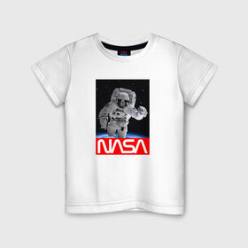 Детская футболка хлопок с принтом NASA в Новосибирске, 100% хлопок | круглый вырез горловины, полуприлегающий силуэт, длина до линии бедер | Тематика изображения на принте: galaxy | nasa | space | space company | star | астрономия | галактика | звезды | космическая компания | космос | наса