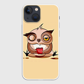 Чехол для iPhone 13 mini с принтом Сова Кофеман в Новосибирске,  |  | coffee | coffee lover | dormouse | gourmet | lover | owl | owls | гурман | кофе | кофеман | любитель | сова | совушка | совы | соня