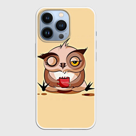 Чехол для iPhone 13 Pro с принтом Сова Кофеман в Новосибирске,  |  | coffee | coffee lover | dormouse | gourmet | lover | owl | owls | гурман | кофе | кофеман | любитель | сова | совушка | совы | соня