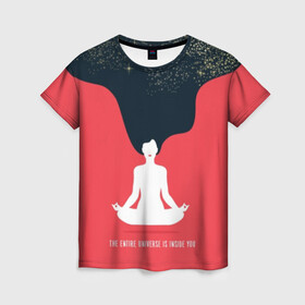Женская футболка 3D с принтом International Yoga Day  в Новосибирске, 100% полиэфир ( синтетическое хлопкоподобное полотно) | прямой крой, круглый вырез горловины, длина до линии бедер | black | day | ethnic | flower | girl | hair | international | lights | lips | lotus | red | sky | space | stars | woman | yoga | волосы | губы | девушка | день | женщина | звезды | йог | космос | красные | лотос | медитация | международный | небо | огни |