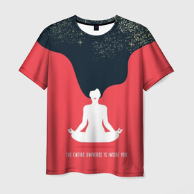 Мужская футболка 3D с принтом International Yoga Day  в Новосибирске, 100% полиэфир | прямой крой, круглый вырез горловины, длина до линии бедер | Тематика изображения на принте: black | day | ethnic | flower | girl | hair | international | lights | lips | lotus | red | sky | space | stars | woman | yoga | волосы | губы | девушка | день | женщина | звезды | йог | космос | красные | лотос | медитация | международный | небо | огни |