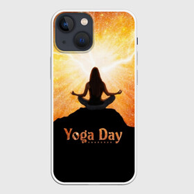 Чехол для iPhone 13 mini с принтом International Yoga Day в Новосибирске,  |  | 21 июня | day | energy | girl | international | ju | lightning | lotus | meditation | mountain | pose | silhouette | sky | space | stars | universe | woman | yoga | yogi | вселенная | гора | девушка | день | женщина | звёзды | йог | йоги | космос | лотос 