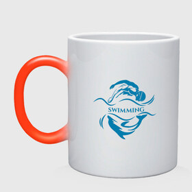 Кружка хамелеон с принтом Плавание в Новосибирске, керамика | меняет цвет при нагревании, емкость 330 мл | бассейн | вода | волна | дельфин | плавание | пловец