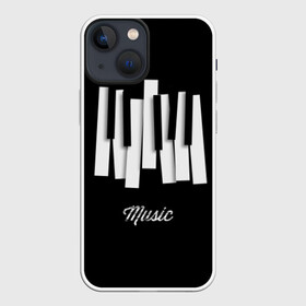 Чехол для iPhone 13 mini с принтом Клавиатура в Новосибирске,  |  | abstraction | black and white | font | inscription | keyboard | keys | music | piano | абстракция | клавиатура | клавиши | музыка | надпись | пианино | черно белый | шрифт