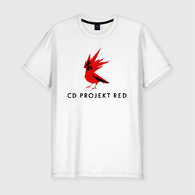 Мужская футболка премиум с принтом CD RPOJECT RED в Новосибирске, 92% хлопок, 8% лайкра | приталенный силуэт, круглый вырез ворота, длина до линии бедра, короткий рукав | 2019 | cd project red | cyberpunk 2077 | future | hack | night city | samurai | sci fi | андроиды | безумие | будущее | киберпанк 2077 | логотип | роботы | самураи | фантастика | цифры