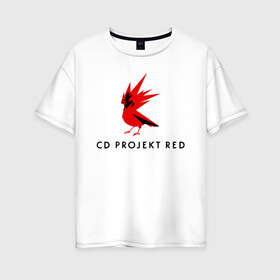 Женская футболка хлопок Oversize с принтом CD RPOJECT RED в Новосибирске, 100% хлопок | свободный крой, круглый ворот, спущенный рукав, длина до линии бедер
 | 2019 | cd project red | cyberpunk 2077 | future | hack | night city | samurai | sci fi | андроиды | безумие | будущее | киберпанк 2077 | логотип | роботы | самураи | фантастика | цифры