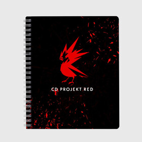 Тетрадь с принтом CD RPOJECT RED в Новосибирске, 100% бумага | 48 листов, плотность листов — 60 г/м2, плотность картонной обложки — 250 г/м2. Листы скреплены сбоку удобной пружинной спиралью. Уголки страниц и обложки скругленные. Цвет линий — светло-серый
 | 2019 | cd project red | cyberpunk 2077 | future | hack | night city | samurai | sci fi | андроиды | безумие | будущее | киберпанк 2077 | логотип | роботы | самураи | фантастика | цифры