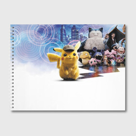 Альбом для рисования с принтом Detective Pikachu (НА СПИНЕ) в Новосибирске, 100% бумага
 | матовая бумага, плотность 200 мг. | Тематика изображения на принте: detective pikachu | pikachu | pokemon | детектив пикачу | пика | покемон