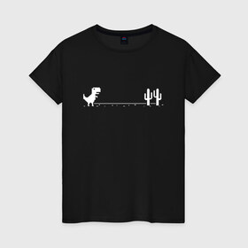 Женская футболка хлопок с принтом Динохром, динозавр в Новосибирске, 100% хлопок | прямой крой, круглый вырез горловины, длина до линии бедер, слегка спущенное плечо | Тематика изображения на принте: chrome | dino | dinochrome | google | гугл | динозавр | динохром