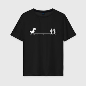 Женская футболка хлопок Oversize с принтом Динохром динозавр в Новосибирске, 100% хлопок | свободный крой, круглый ворот, спущенный рукав, длина до линии бедер
 | Тематика изображения на принте: chrome | dino | dinochrome | google | гугл | динозавр | динохром