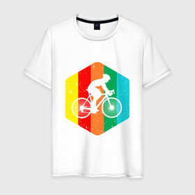 Мужская футболка хлопок с принтом Велосипедист в Новосибирске, 100% хлопок | прямой крой, круглый вырез горловины, длина до линии бедер, слегка спущенное плечо. | 