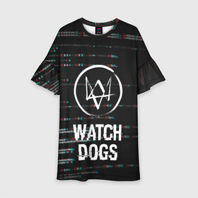 Детское платье 3D с принтом WATCH DOGS в Новосибирске, 100% полиэстер | прямой силуэт, чуть расширенный к низу. Круглая горловина, на рукавах — воланы | action | ct os | ded sec | fox | game | gamer | glitch | hacker | player | watch dogs | watch dogs 2 | глитч | знак лиса | игра | компьютерная игра | маркус | хакер