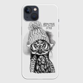 Чехол для iPhone 13 с принтом Хипстер сова в Новосибирске,  |  | art | bird | drawing | font | graphics | hat | hipster | inscription | owl | predator | view | wild | взгляд | графика | дикий | искусство | надпись | очки | птица | рисунок | сова | хипстер | хищник | шапка | шрифт