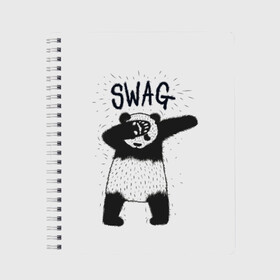 Тетрадь с принтом Swag Panda в Новосибирске, 100% бумага | 48 листов, плотность листов — 60 г/м2, плотность картонной обложки — 250 г/м2. Листы скреплены сбоку удобной пружинной спиралью. Уголки страниц и обложки скругленные. Цвет линий — светло-серый
 | Тематика изображения на принте: animal | art | authority | bear | dab | drawing | gesture | graphics | indisputable | panda | swag | wild | авторитет | графика | даб | дикий | жест | животное | искусство | медведь | непререкаемый | панда | рисунок | свэг