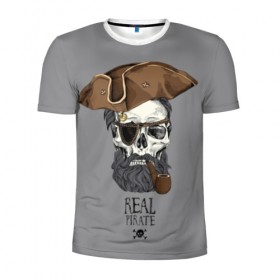 Мужская футболка 3D спортивная с принтом Real pirate в Новосибирске, 100% полиэстер с улучшенными характеристиками | приталенный силуэт, круглая горловина, широкие плечи, сужается к линии бедра | beard | bones | crossed | drawing | font | funny | graphics | hat | inscription | mustache | one eyed | pipe | pirate | real | roger | skull | smoking | борода | весёлый | графика | кости | кури | надпись | одноглазый | перекрещенные | пират | реальный | 