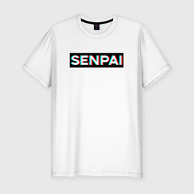 Мужская футболка премиум с принтом SENPAI в Новосибирске, 92% хлопок, 8% лайкра | приталенный силуэт, круглый вырез ворота, длина до линии бедра, короткий рукав | Тематика изображения на принте: ahegao | anime | glitch | senpai | аниме | ахегао | глитч | надписи | семпай | сенпай