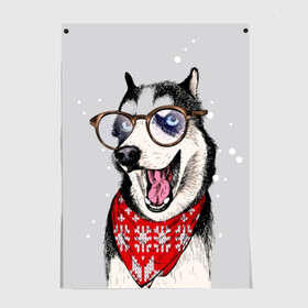 Постер с принтом Хаски в Новосибирске, 100% бумага
 | бумага, плотность 150 мг. Матовая, но за счет высокого коэффициента гладкости имеет небольшой блеск и дает на свету блики, но в отличии от глянцевой бумаги не покрыта лаком | animal | blue | breed | dog | drawing | eyes | graphic | husky | jaws | knitted | open | ornament | pattern | shawl | snow | winter | вязаный | глаза | голубые | графический | животное | зима | орнамент | открытая | очки | платок | порода | рису
