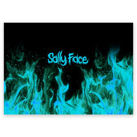 Поздравительная открытка с принтом SALLY FACE FIRE в Новосибирске, 100% бумага | плотность бумаги 280 г/м2, матовая, на обратной стороне линовка и место для марки
 | face | fire | game | horror | larry | sally | sally face | sanity s fall | игра | ларри | мальчик с протезом | огонь | салли | салли фейс | ужасы