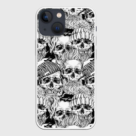 Чехол для iPhone 13 mini с принтом Human skulls в Новосибирске,  |  | beard | death | fashionable | hairstyle | hat | hipster | human | knitted | men | mustache | skull | street | style | symbol | борода | вязаная | модная | мужчины | прическа | символ | стиль | уличный | усы | хипстер | человеческие | черепа | шап