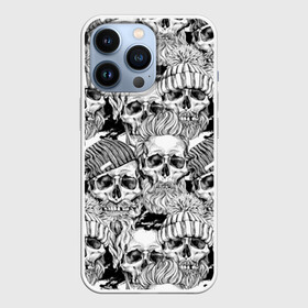 Чехол для iPhone 13 Pro с принтом Human skulls в Новосибирске,  |  | beard | death | fashionable | hairstyle | hat | hipster | human | knitted | men | mustache | skull | street | style | symbol | борода | вязаная | модная | мужчины | прическа | символ | стиль | уличный | усы | хипстер | человеческие | черепа | шап