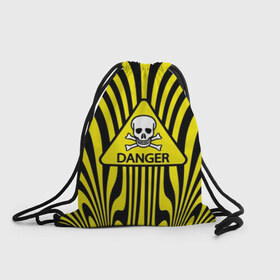 Рюкзак-мешок 3D с принтом Danger в Новосибирске, 100% полиэстер | плотность ткани — 200 г/м2, размер — 35 х 45 см; лямки — толстые шнурки, застежка на шнуровке, без карманов и подкладки | danger | skull | triangle | wave | yellow | волна | желтый | опасность | треугольник | череп