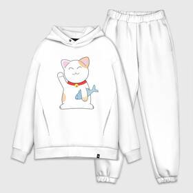 Мужской костюм хлопок OVERSIZE с принтом Манэки нэко в Новосибирске,  |  | cat | maneki | maneki neko | neko | денежный кот | зовущая кошка | кот | кот счастья | кот удачи | котенок | котэ | кошка | манеки | манэки нэко | манящий кот | нэко | приглашающий кот | удача