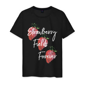Мужская футболка хлопок с принтом Strawberry Fields в Новосибирске, 100% хлопок | прямой крой, круглый вырез горловины, длина до линии бедер, слегка спущенное плечо. | beatles | forever | strawberry | the beatles | битлз | джон леннон | леннон | форевер | ягода