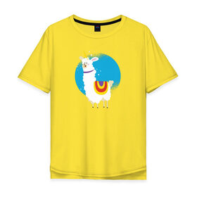 Мужская футболка хлопок Oversize с принтом Альпака Единорог в Новосибирске, 100% хлопок | свободный крой, круглый ворот, “спинка” длиннее передней части | alpaca | unicorn | альпака | альпаки | лама | ламы