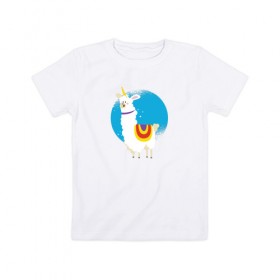 Детская футболка хлопок с принтом Альпака Единорог в Новосибирске, 100% хлопок | круглый вырез горловины, полуприлегающий силуэт, длина до линии бедер | alpaca | unicorn | альпака | альпаки | лама | ламы