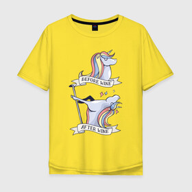 Мужская футболка хлопок Oversize с принтом Единорог в Новосибирске, 100% хлопок | свободный крой, круглый ворот, “спинка” длиннее передней части | unicorn | винишко | вино | винчик | единорог