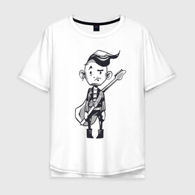 Мужская футболка хлопок Oversize с принтом Гитарист в Новосибирске, 100% хлопок | свободный крой, круглый ворот, “спинка” длиннее передней части | 