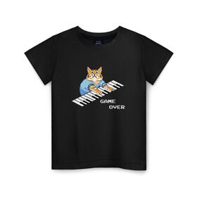 Детская футболка хлопок с принтом IT CROWD 8 bit cat в Новосибирске, 100% хлопок | круглый вырез горловины, полуприлегающий силуэт, длина до линии бедер | 8 bit cat | 8 бит кот | cat | game | game over | it crowd | old gamer | компьютерщики | котики | котэ | майка роя