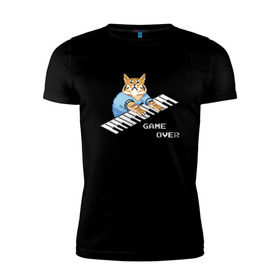 Мужская футболка премиум с принтом IT CROWD 8 bit cat в Новосибирске, 92% хлопок, 8% лайкра | приталенный силуэт, круглый вырез ворота, длина до линии бедра, короткий рукав | 8 bit cat | 8 бит кот | cat | game | game over | it crowd | old gamer | компьютерщики | котики | котэ | майка роя