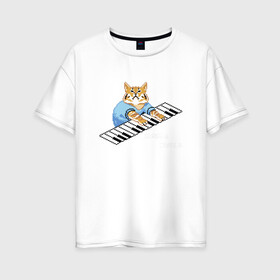 Женская футболка хлопок Oversize с принтом IT CROWD 8 bit cat в Новосибирске, 100% хлопок | свободный крой, круглый ворот, спущенный рукав, длина до линии бедер
 | 8 bit cat | 8 бит кот | cat | game | game over | it crowd | old gamer | компьютерщики | котики | котэ | майка роя