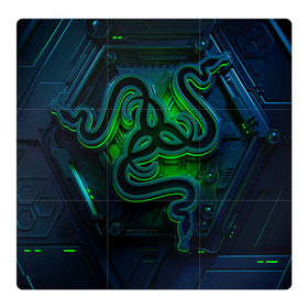 Магнитный плакат 3Х3 с принтом RAZER в Новосибирске, Полимерный материал с магнитным слоем | 9 деталей размером 9*9 см | game | razer | texture | зеленый | игровое лого | игромания | игры | рэйзер | текстуры