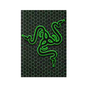 Обложка для паспорта матовая кожа с принтом RAZER в Новосибирске, натуральная матовая кожа | размер 19,3 х 13,7 см; прозрачные пластиковые крепления | game | razer | texture | зеленый | игровое лого | игромания | игры | рэйзер | текстуры