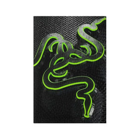 Обложка для паспорта матовая кожа с принтом RAZER в Новосибирске, натуральная матовая кожа | размер 19,3 х 13,7 см; прозрачные пластиковые крепления | Тематика изображения на принте: game | razer | texture | зеленый | игровое лого | игромания | игры | рэйзер | текстуры