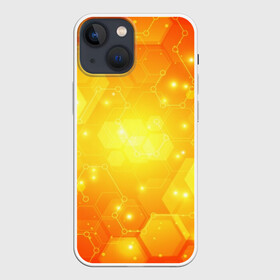 Чехол для iPhone 13 mini с принтом ОРАНЖЕВЫЕ СОТЫ в Новосибирске,  |  | abstraction | cyber | cyberpunk | future | geometry | hexagon | neon | techno | texture | абстракция | броня | геометрия | кибер | краски | неон | неоновый | сетка | соты | стальная броня | стальные соты | текстура | шестигранники