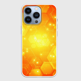 Чехол для iPhone 13 Pro с принтом ОРАНЖЕВЫЕ СОТЫ в Новосибирске,  |  | abstraction | cyber | cyberpunk | future | geometry | hexagon | neon | techno | texture | абстракция | броня | геометрия | кибер | краски | неон | неоновый | сетка | соты | стальная броня | стальные соты | текстура | шестигранники