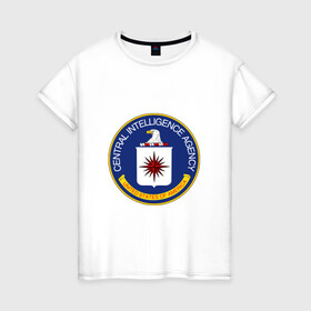 Женская футболка хлопок с принтом CIA в Новосибирске, 100% хлопок | прямой крой, круглый вырез горловины, длина до линии бедер, слегка спущенное плечо | agency | america | central | cia | intelligence | of | states | united | usa | америки | разведывательное | соединённые | сообщество | сша | управление | центральное | цру | штаты