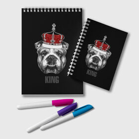Блокнот с принтом Английский бульдог с короной в Новосибирске, 100% бумага | 48 листов, плотность листов — 60 г/м2, плотность картонной обложки — 250 г/м2. Листы скреплены удобной пружинной спиралью. Цвет линий — светло-серый
 | Тематика изображения на принте: animals | authority | breed | bulldog | cool | crown | dog | english | fighting | head | illustration | inscription | king | muzzle | supreme | swag | авторитет | английский | бойцовый | бульдог | верховный | голова | животные | иллюстрация | король | кор