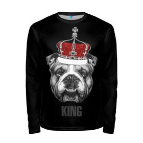 Мужской лонгслив 3D с принтом Английский бульдог с короной в Новосибирске, 100% полиэстер | длинные рукава, круглый вырез горловины, полуприлегающий силуэт | Тематика изображения на принте: animals | authority | breed | bulldog | cool | crown | dog | english | fighting | head | illustration | inscription | king | muzzle | supreme | swag | авторитет | английский | бойцовый | бульдог | верховный | голова | животные | иллюстрация | король | кор