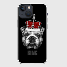 Чехол для iPhone 13 mini с принтом Английский бульдог с короной в Новосибирске,  |  | Тематика изображения на принте: animals | authority | breed | bulldog | cool | crown | dog | english | fighting | head | illustration | inscription | king | muzzle | supreme | swag | авторитет | английский | бойцовый | бульдог | верховный | голова | животные | иллюстрация | король | кор